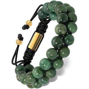 Green Jade Bead Bracelet Mens 8MM Stone Adjustable Handmade